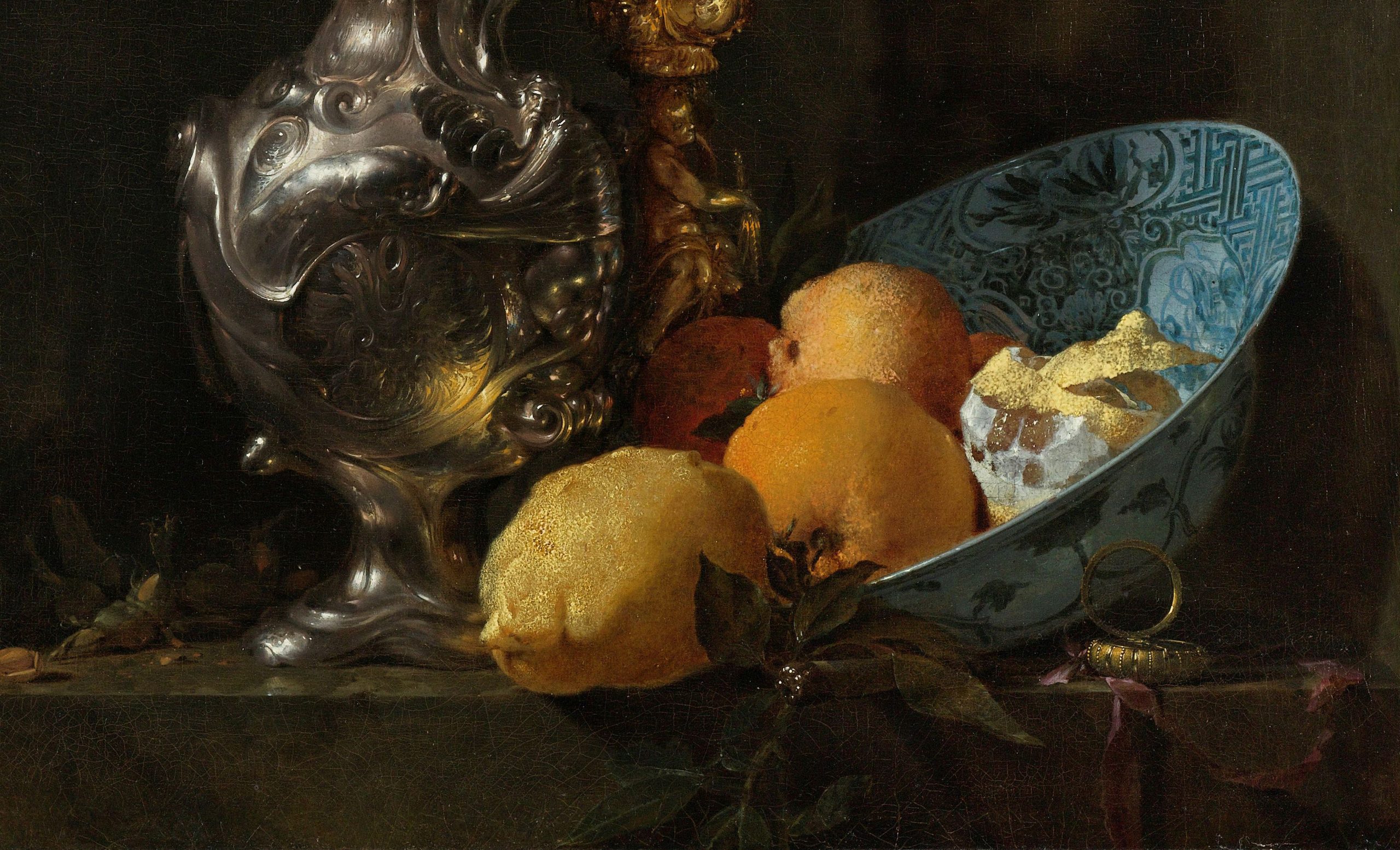 Stilleven met zilveren kan en porseleinen kom, Willem Kalf, 1655-1660 RMA