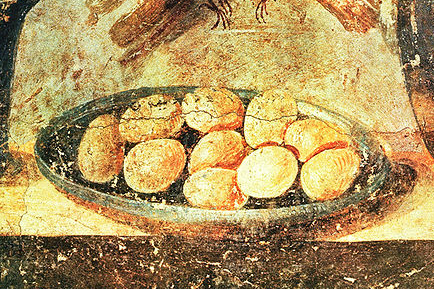 Fresco met Romeinse eieren uit Pompei Huis van Julia Felix