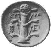 Zilveren munt met afbeelding Silphium uit Cyrene, Libië