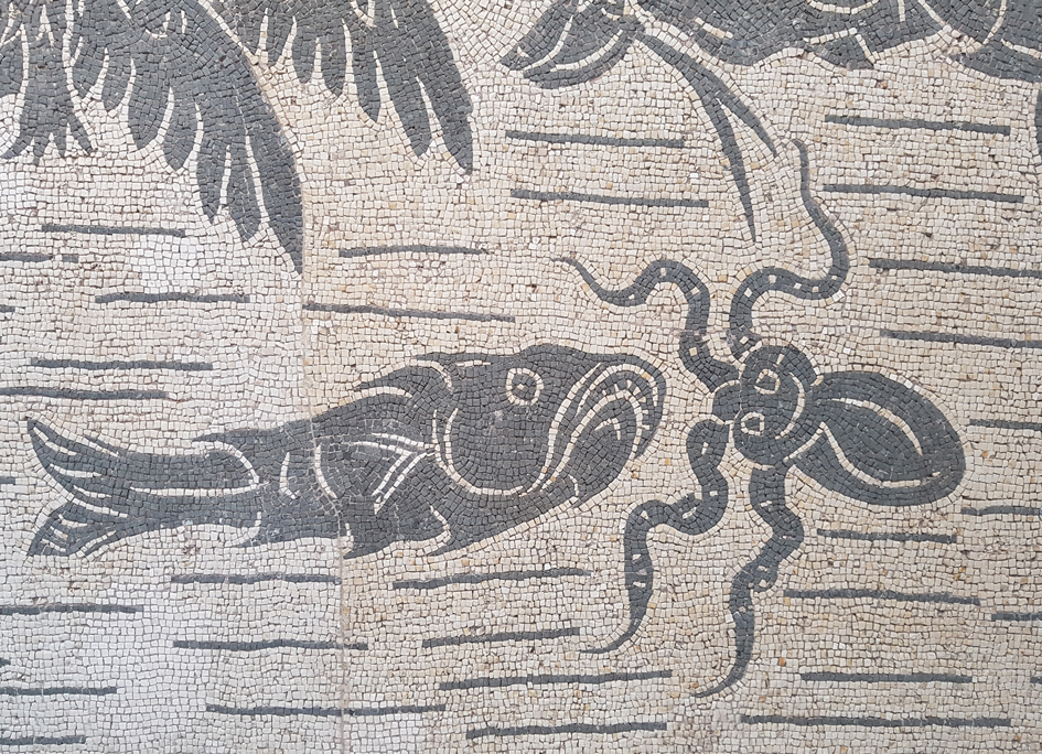 Vloermozaiek met octopus en vis in Palazzo Massimo alle Terme