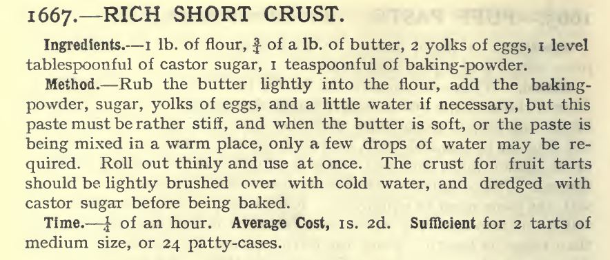 Rich short crust recipe Mrs Beeton