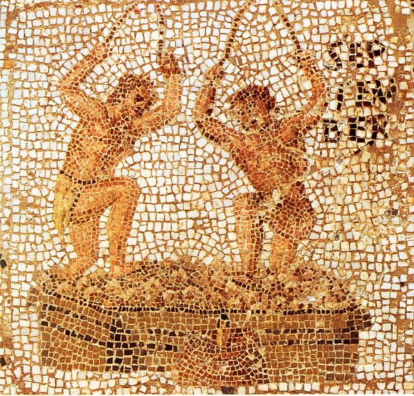 Fresco Romeinse wijnproductie