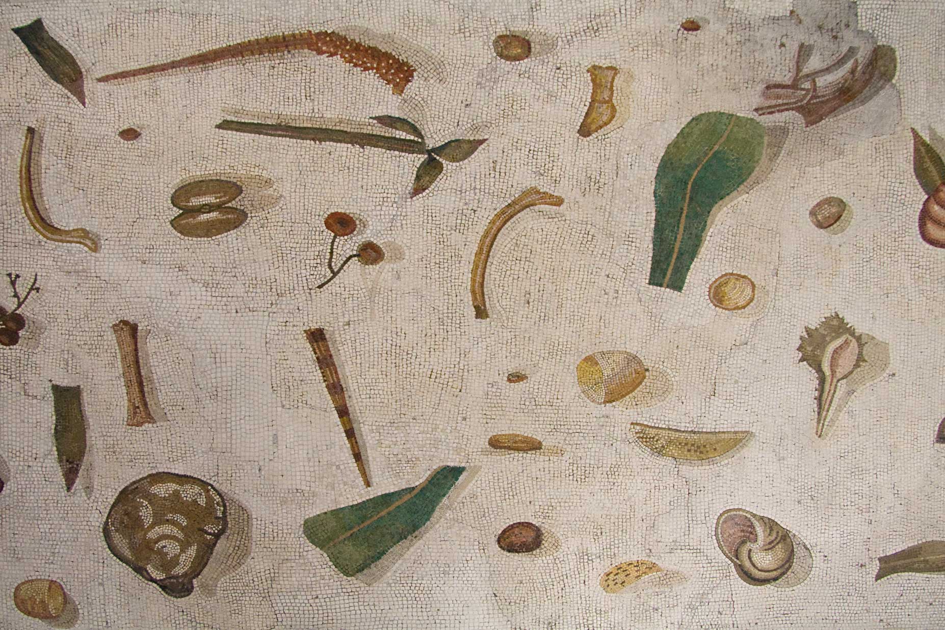 Vloermozaiek van Romeinse eetkamer met etensresten. Vaticaanse Musea